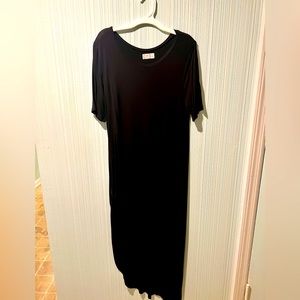 Black maxi TShirt dress with side slit.